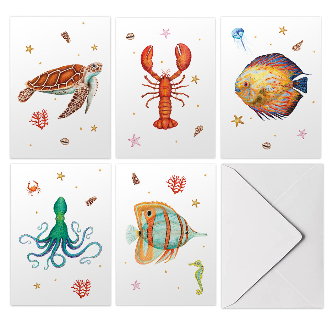 10 Grußkarten Meerestiere mit Umschlag