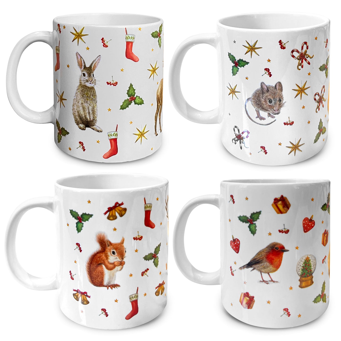 4 kerstmokken keramiek