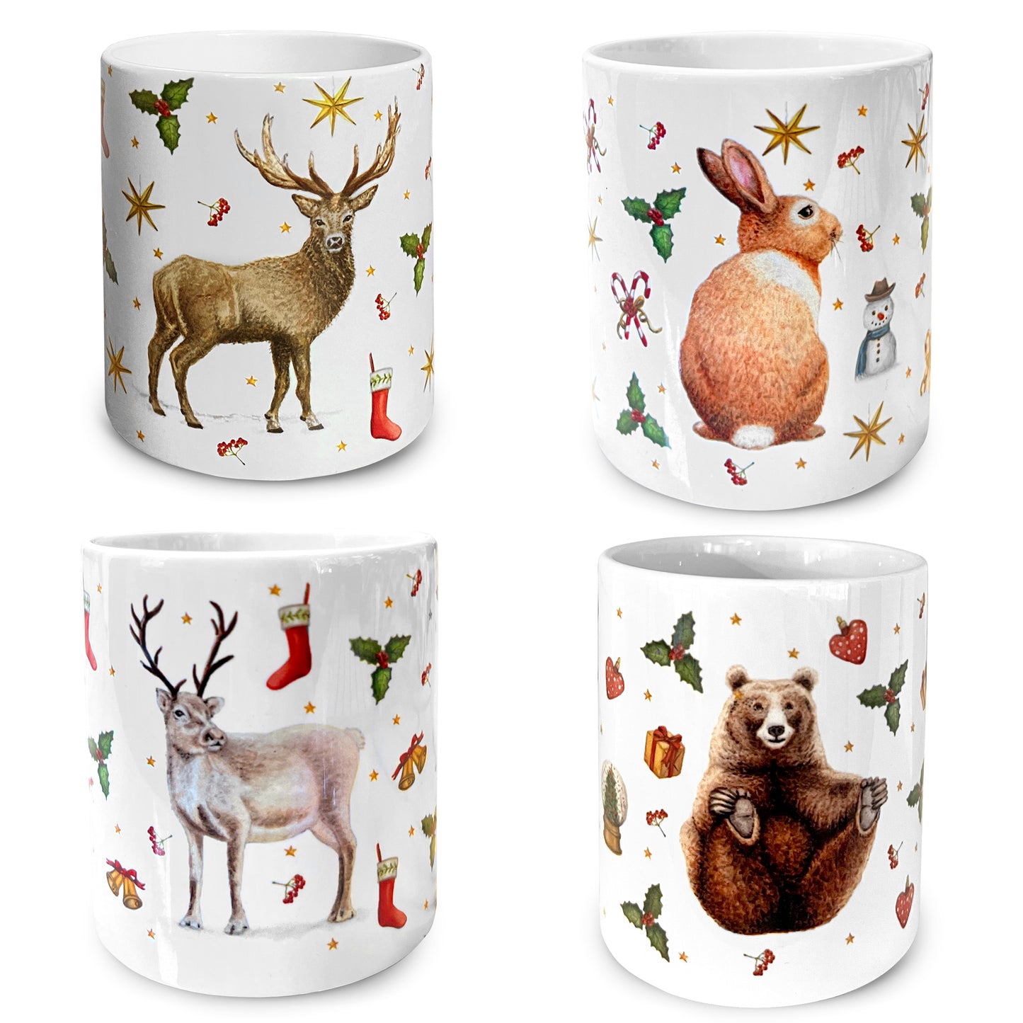 4 kerstmokken keramiek