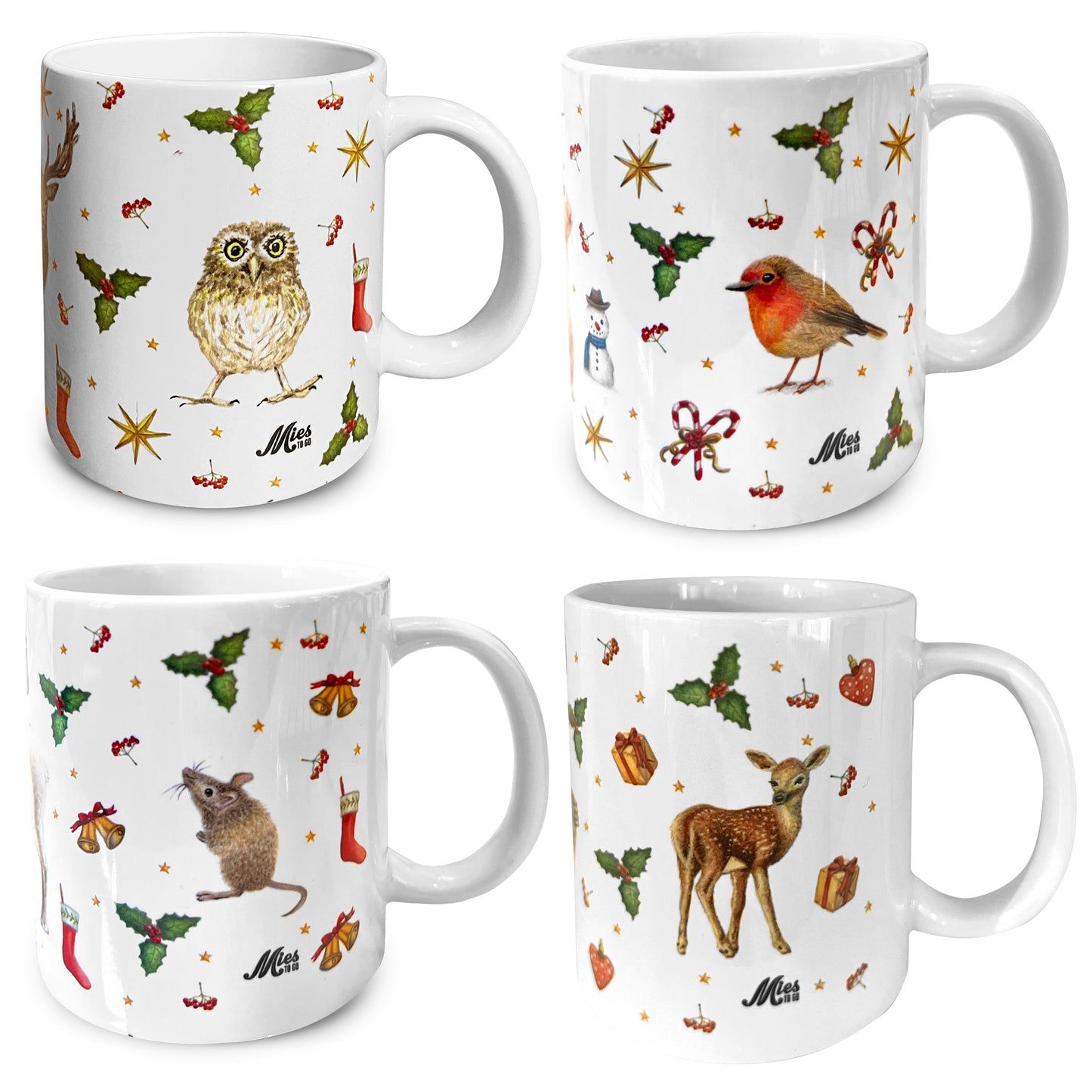 4 kerstmokken keramiek