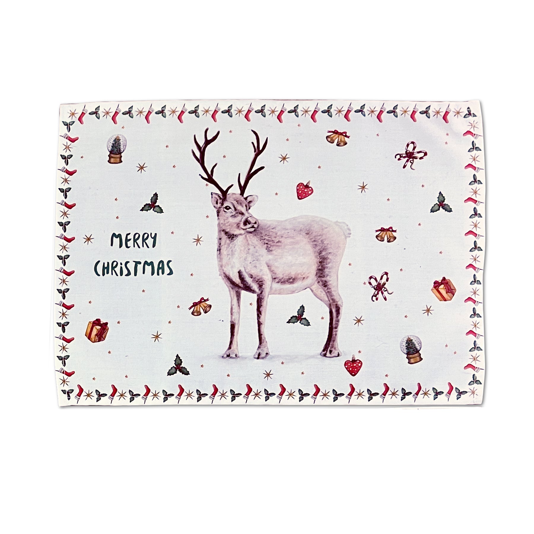 kerstmis kersttafel kerstdecoratie kerstdiner placemat kerstplacemat textiel handgeschilderd design aquarel Mies to Go rendier