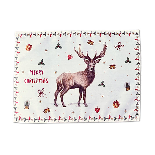 kerstmis kersttafel kerstdecoratie kerstdiner placemat kerstplacemat textiel handgeschilderd design aquarel Mies to Go hert