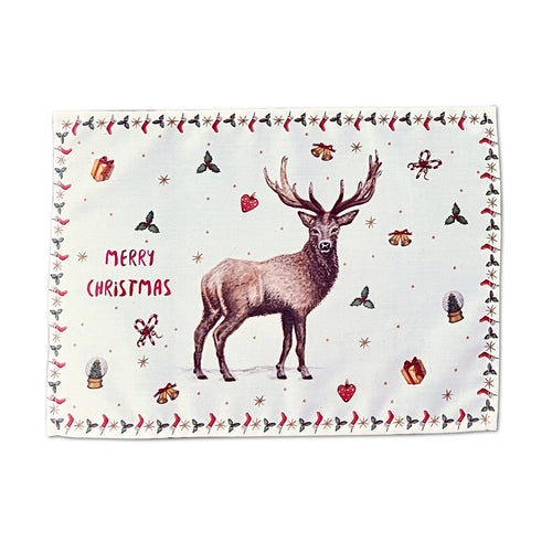kerstmis kersttafel kerstdecoratie kerstdiner placemat kerstplacemat textiel handgeschilderd design aquarel Mies to Go hert