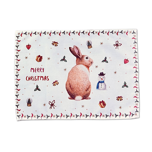 kerstmis kersttafel kerstdecoratie kerstdiner placemat kerstplacemat textiel handgeschilderd design aquarel Mies to Go konijn