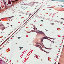 Afbeelding in Gallery-weergave laden, kerstmis kersttafel kerstdecoratie kerstdiner placemat kerstplacemat textiel handgeschilderd design aquarel Mies to Go hert
