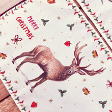 Afbeelding in Gallery-weergave laden, kerstmis kersttafel kerstdecoratie kerstdiner placemat kerstplacemat textiel handgeschilderd design aquarel Mies to Go hert
