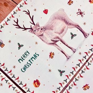 kerstmis kersttafel kerstdecoratie kerstdiner placemat kerstplacemat textiel handgeschilderd design aquarel Mies to Go rendier