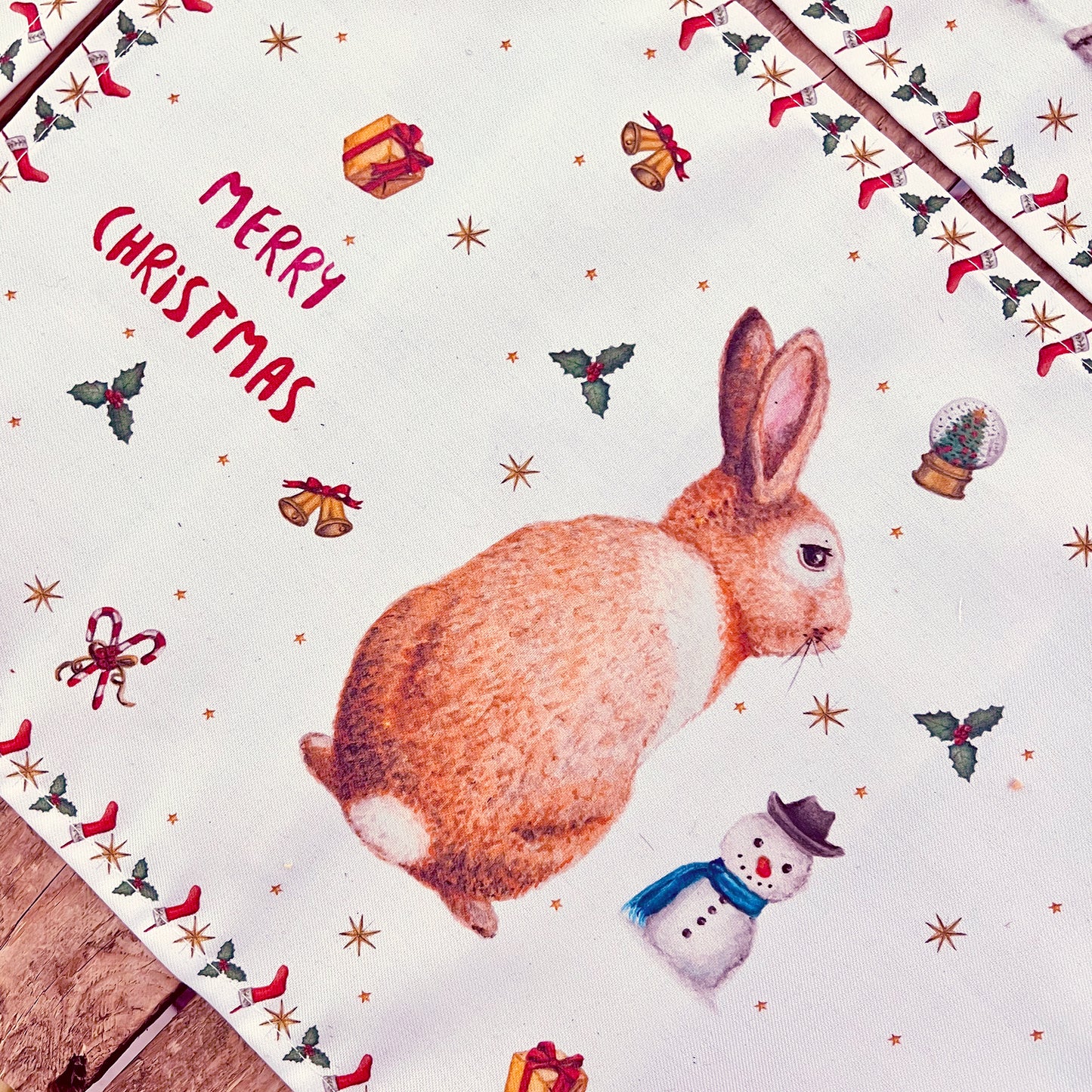 Kerst placemat konijn - Merry Christmas