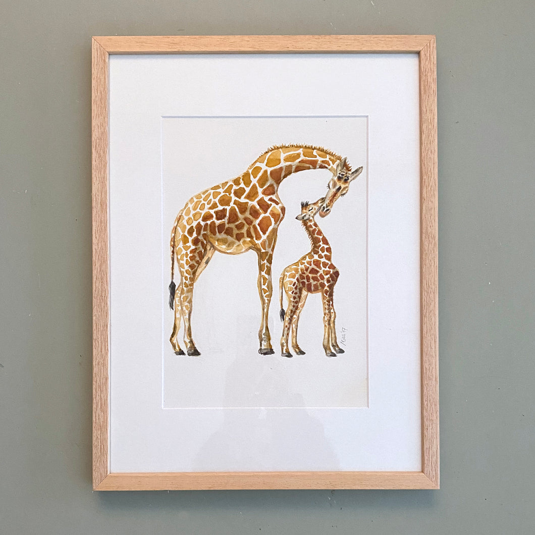 Originele aquarel schilderij giraffen