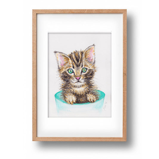 Original watercolor painting cat