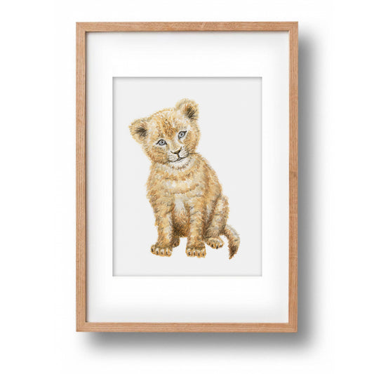 Original watercolor painting of a little lion