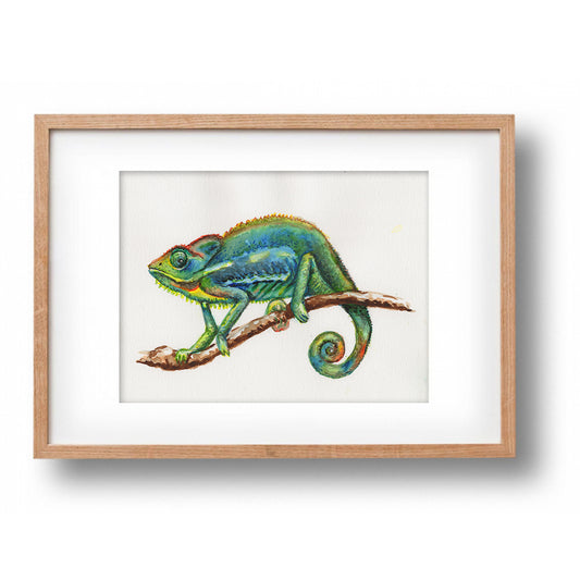 Origineel aquarel schilderij kameleon