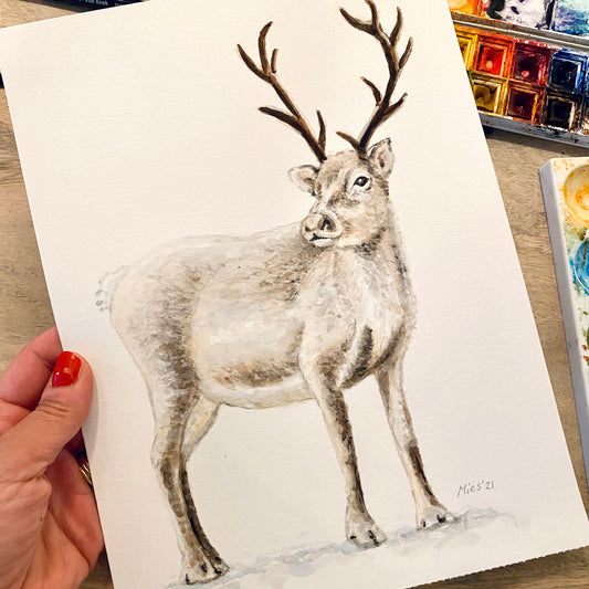 Origineel aquarel schilderij rendier