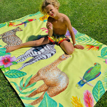 Load image into Gallery viewer, Picnic blanket with cheetah flamingo lion print and personalized name
