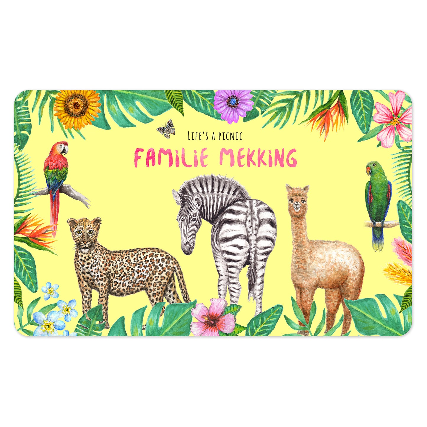 Picnic blanket with leopard zebra alpaca print and personalized name