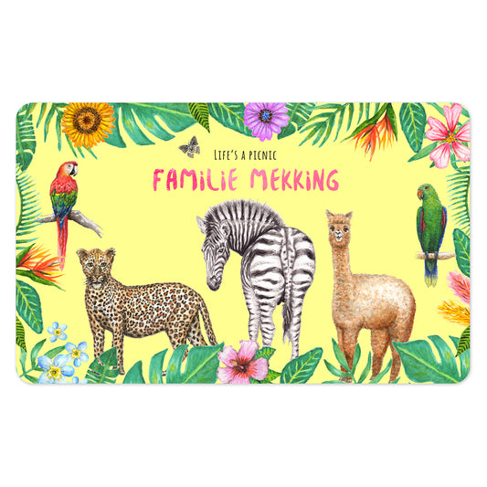 Picknickkleed met naam luipaard zebra alpaca