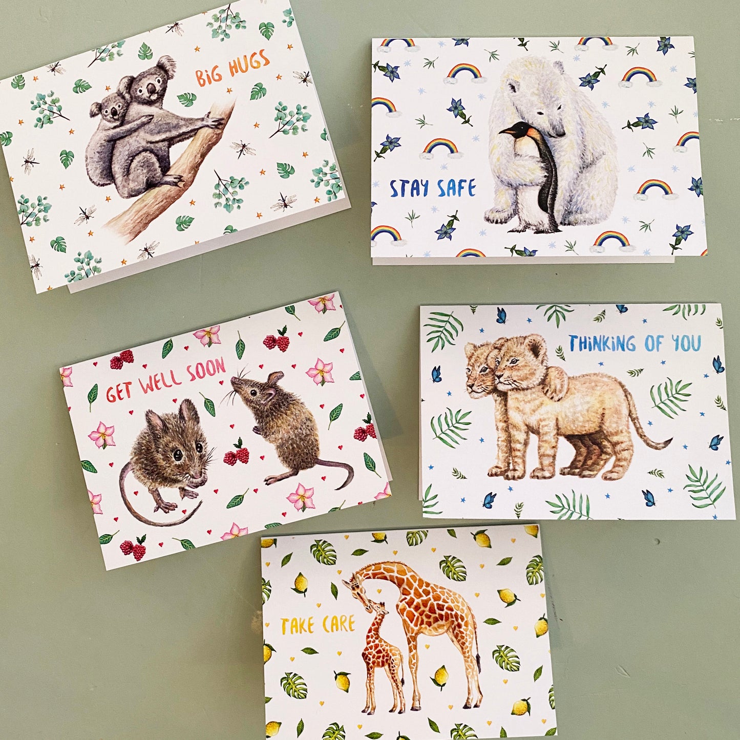 10 greeting cards Take Care with envelope