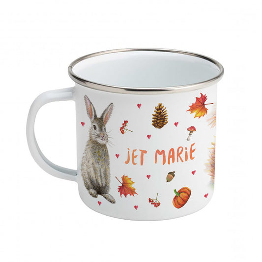 Enamel mug squirrel rabbit and deer custom with name