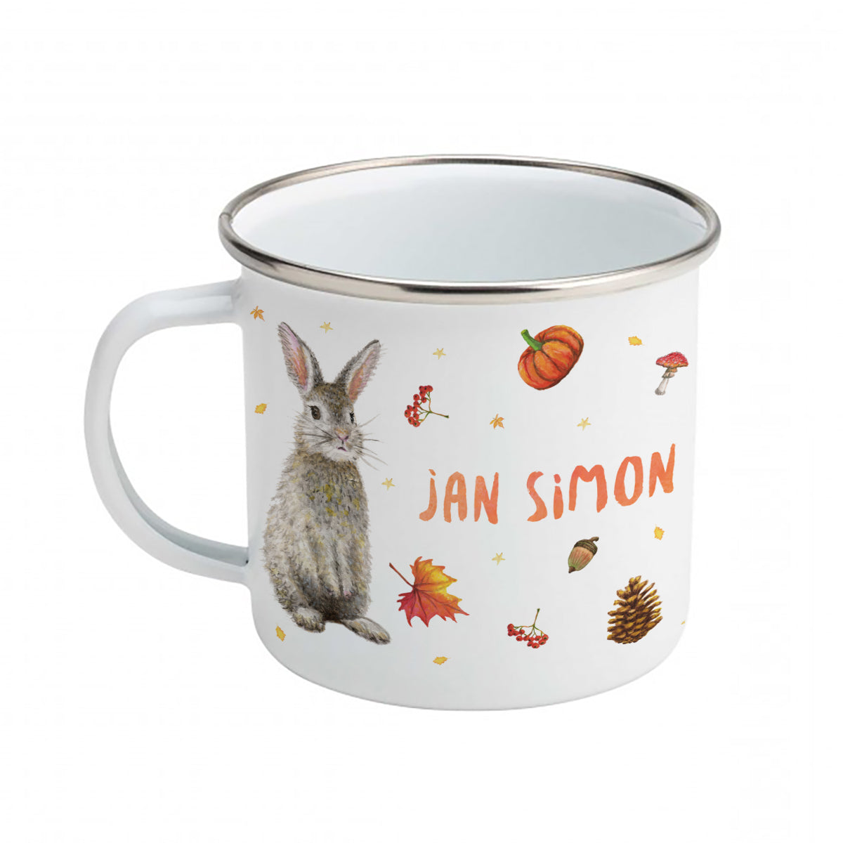 Emaille-Tasse Eichhörnchen Kaninchen Hirsch mit Namen