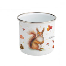 Lade das Bild in den Galerie-Viewer, Emaille-Tasse Eichhörnchen Kaninchen Hirsch mit Namen
