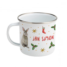 Lade das Bild in den Galerie-Viewer, Emaille-Tasse Weihnachten Hirsch Kaninchen mit Namen
