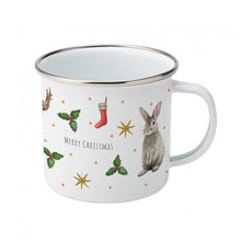 Lade das Bild in den Galerie-Viewer, Emaille-Tasse Weihnachten Hirsch Kaninchen mit Namen
