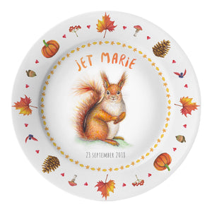 Kids personalized dinner name plate squirrel
