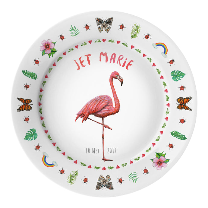 Geboortebordje flamingo met naam