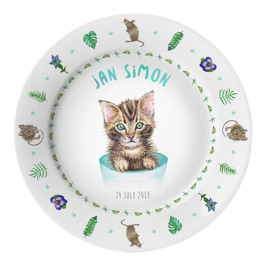 Personalised kids plate cat