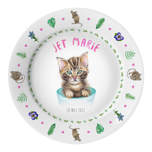 Personalised kids plate cat