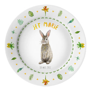 Kids personalized dinner name plate rabbit
