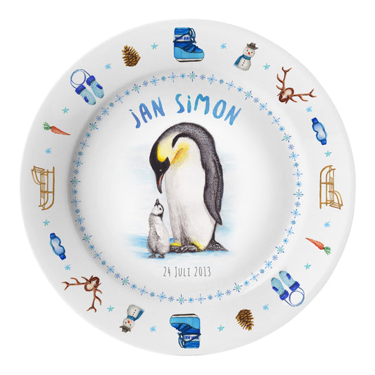 Personalised kids dinner plate penguin