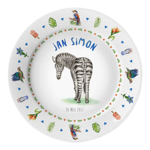 Load image into Gallery viewer, Kids personalized dinner name plate zebra
