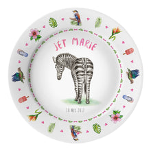Load image into Gallery viewer, Kids personalized dinner name plate zebra
