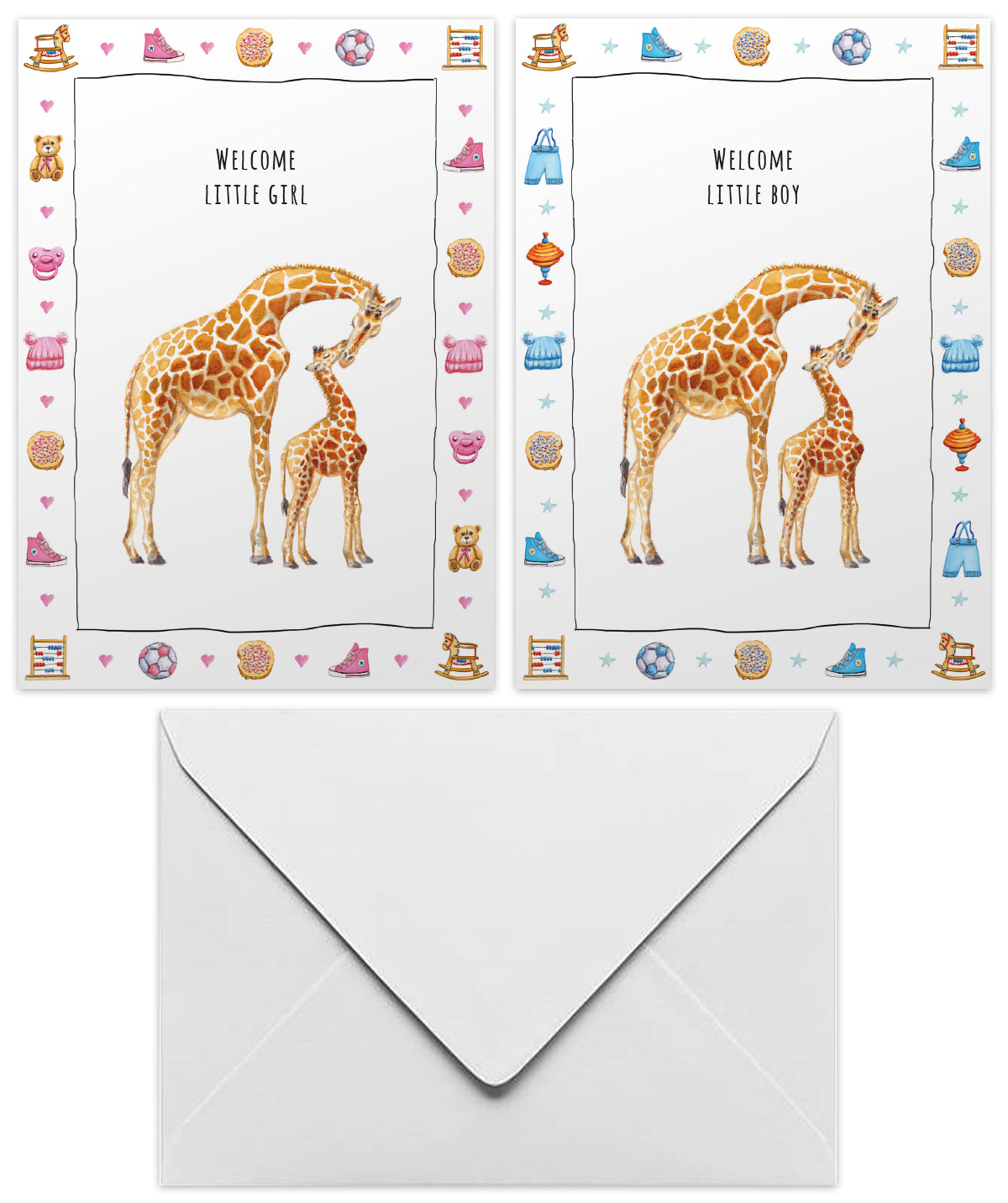 10 wenskaarten baby giraf met envelop