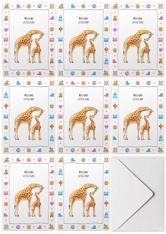 10 greeting cards baby giraffe with envelope