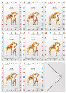 10 wenskaarten baby giraf met envelop