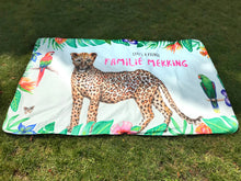 Load image into Gallery viewer, Picnic blanket with leopard  print and personalized name
