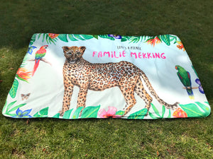 Picnic blanket with leopard  print and personalized name